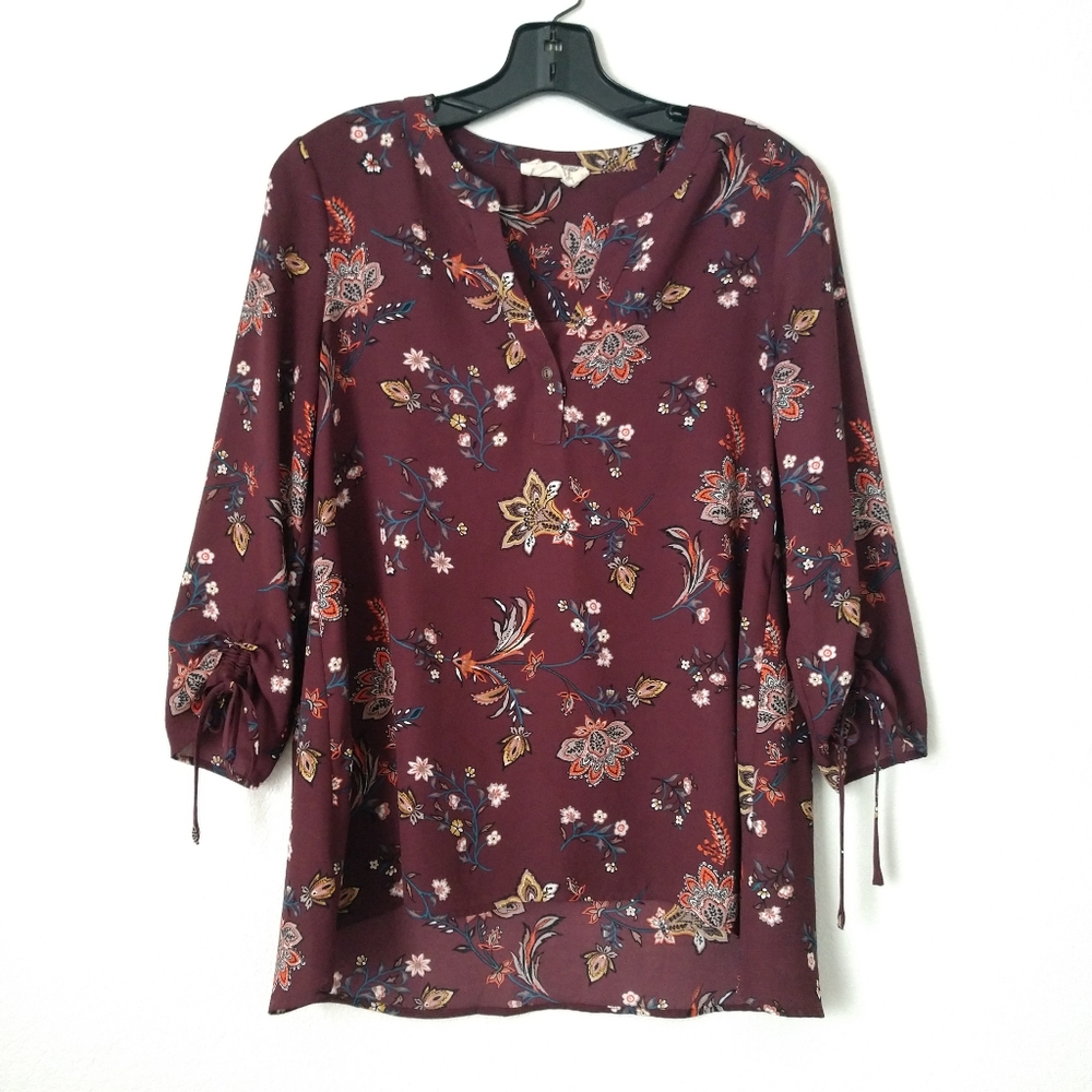 Everleigh Brown Floral Blouse Top Size XS Chest 32"